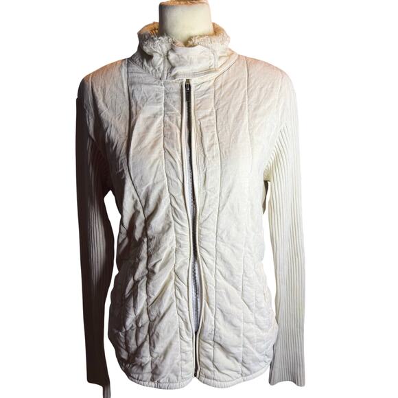 Reebok Classic Quilted Cotton Zip Jacket, Ivory Vintage, Women's Size Medium - Picture 4 of 7